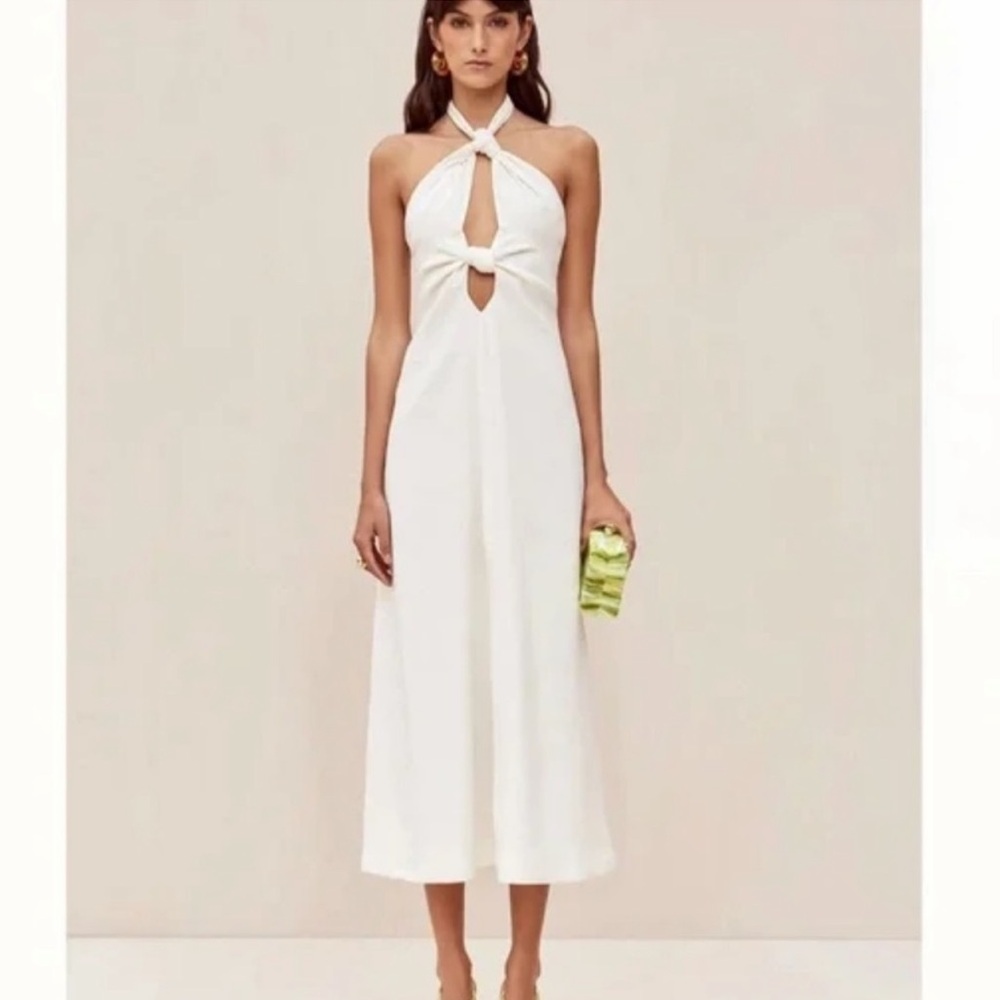 CULT GAIA linen Elegant White Halter Dress